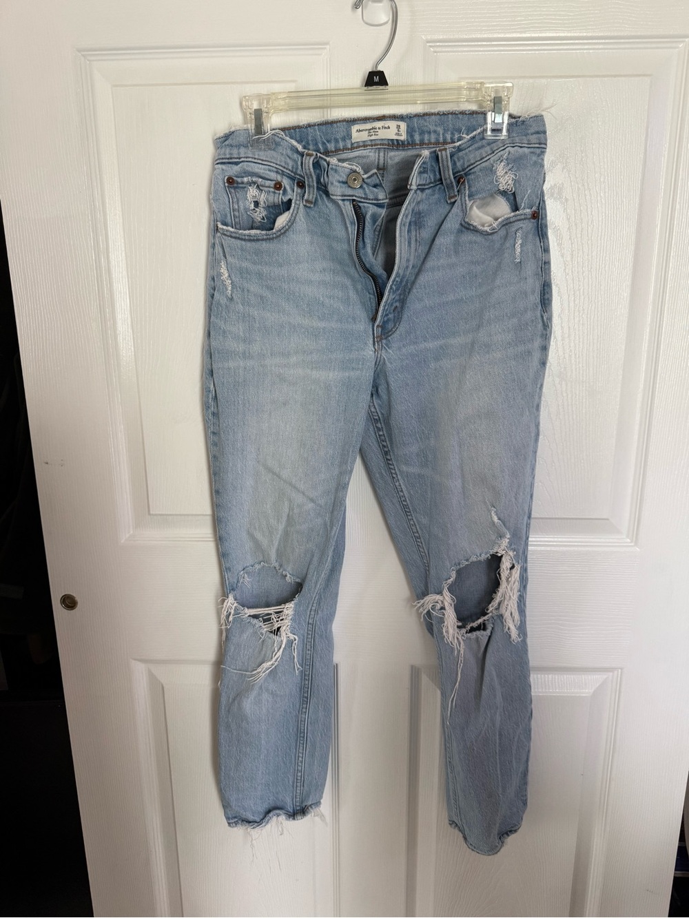 Abercrombie & Fitch Light Blue Distressed Straight-Leg Jeans
